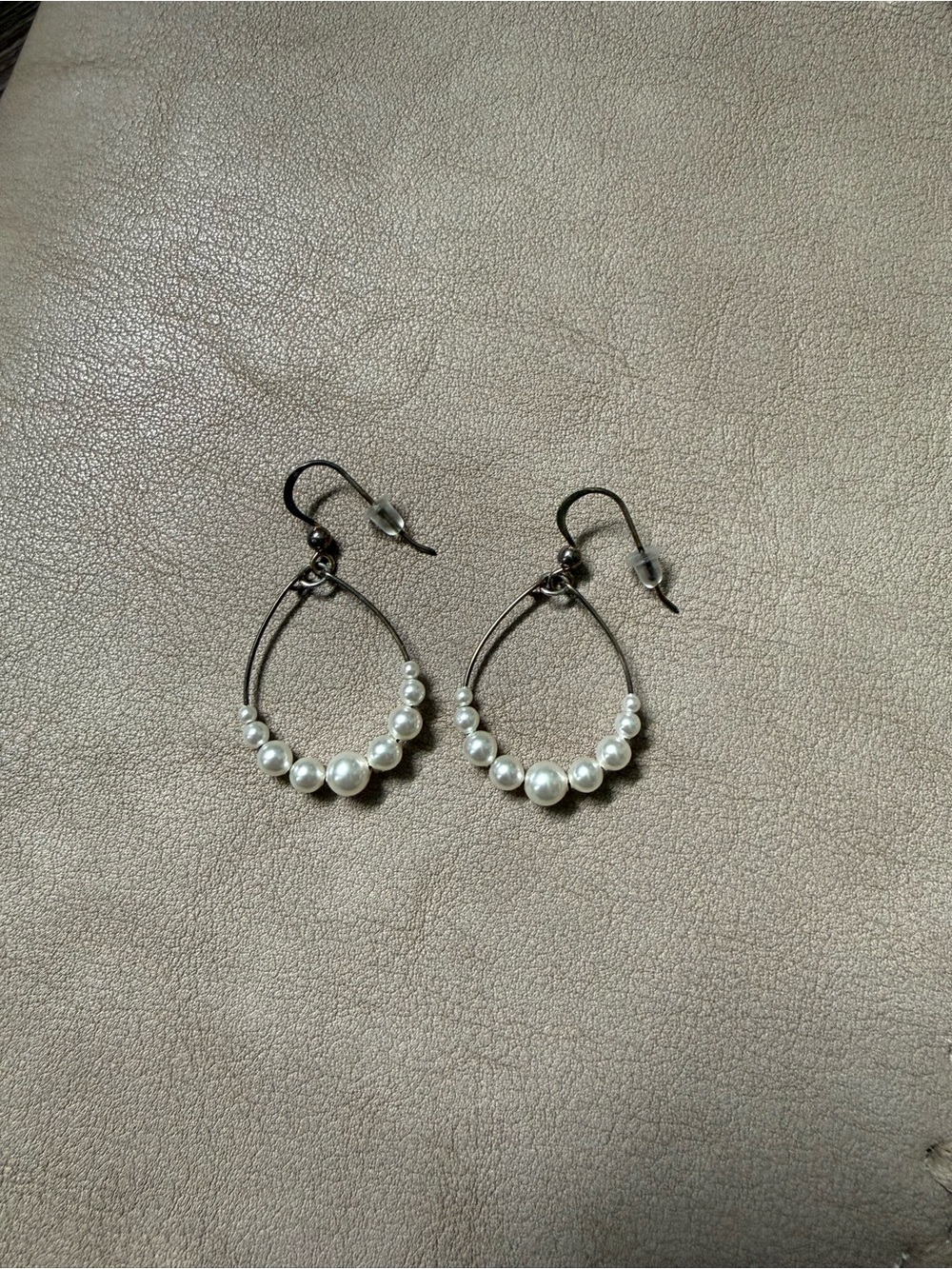 Pearl Teardrop Hoop Earrings - White Pearls
